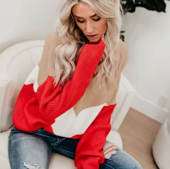 Colorblock Chevron Stripe Sweater M - Picture 3 of 7